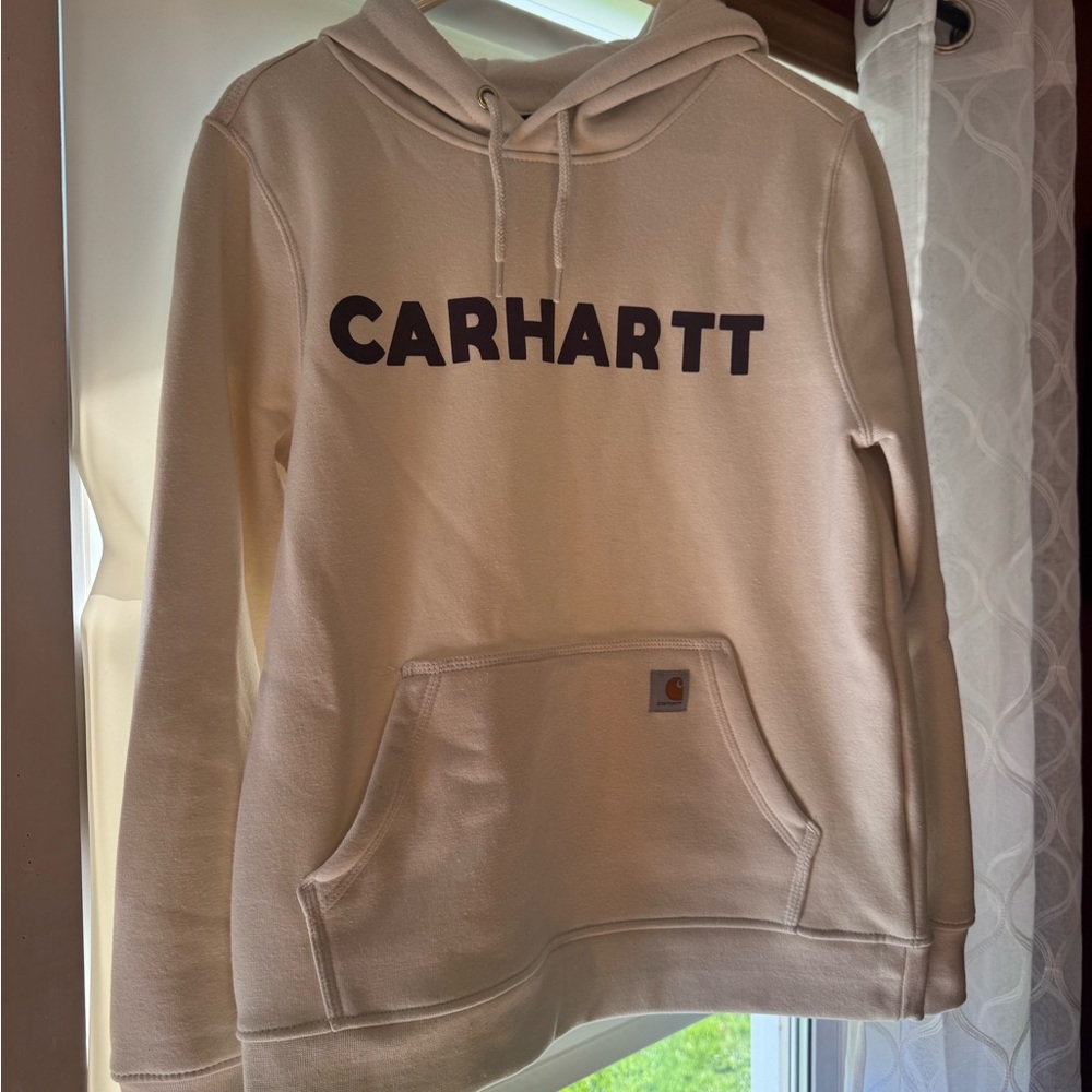 Carhartt Cream Pullover Hoodie with Black Logo